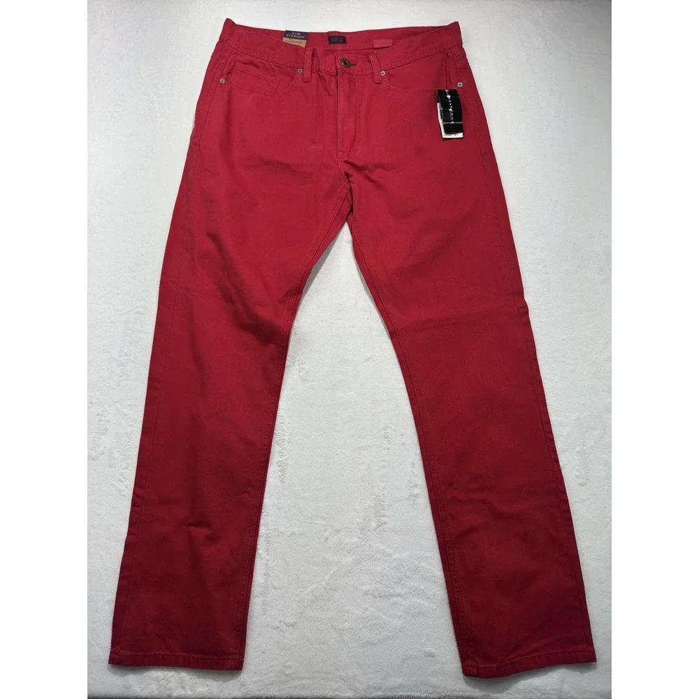 Sean John Clayton Jeans Mens 34x32 Red Slim Straight Denim Chili Pepper Casual